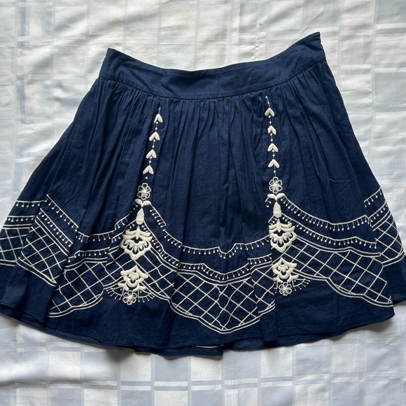 Quicksilver Blue and White Lightweight Circle Skirt with Embroidery Details - Picture 12 of 12